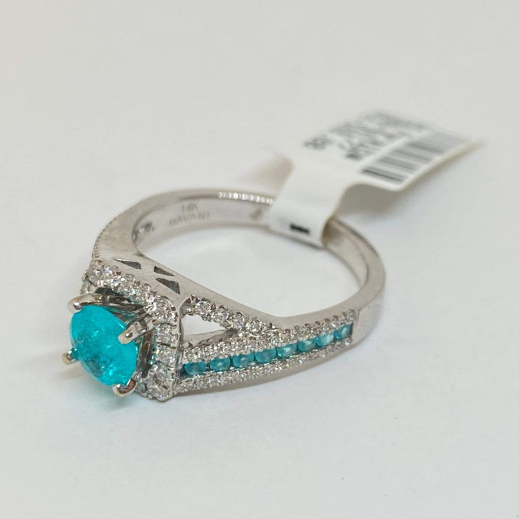 Mark Areias Jewelers Jewellery & Watches Rare Round Paraiba Tourmaline & Diamond Halo Ring 14K White Gold .61 Carat AGL