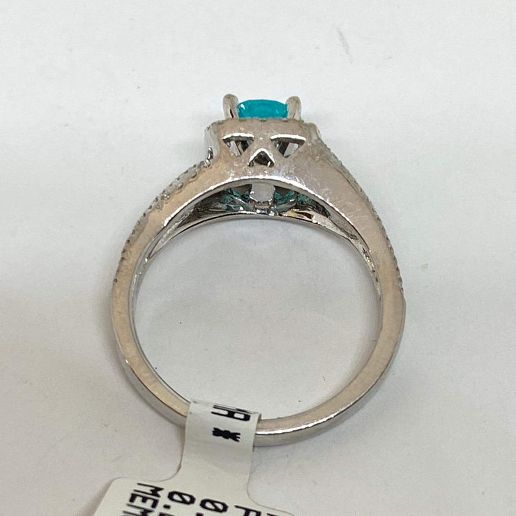 Mark Areias Jewelers Jewellery & Watches Rare Round Paraiba Tourmaline & Diamond Halo Ring 14K White Gold .61 Carat AGL