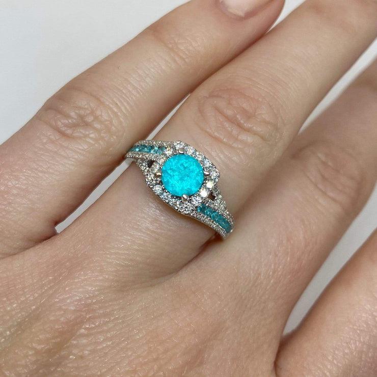 Mark Areias Jewelers Jewellery & Watches Rare Round Paraiba Tourmaline & Diamond Halo Ring 14K White Gold .61 Carat AGL
