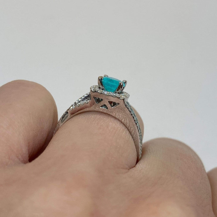 Mark Areias Jewelers Jewellery & Watches Rare Round Paraiba Tourmaline & Diamond Halo Ring 14K White Gold .61 Carat AGL