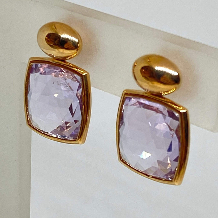 Mark Areias Jewelers Jewellery & Watches Rose Cut Rose De France Amethyst Drop Dangle Post Earrings 18K Rose Gold 15 CTW