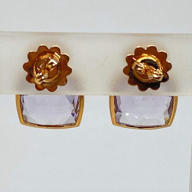 Mark Areias Jewelers Jewellery & Watches Rose Cut Rose De France Amethyst Drop Dangle Post Earrings 18K Rose Gold 15 CTW