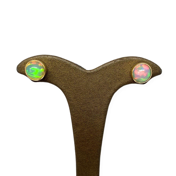 Mark Areias Jewelers Jewellery & Watches Round Cabochon Ethiopian Opal Post Earrings 14KY 2.87ctw