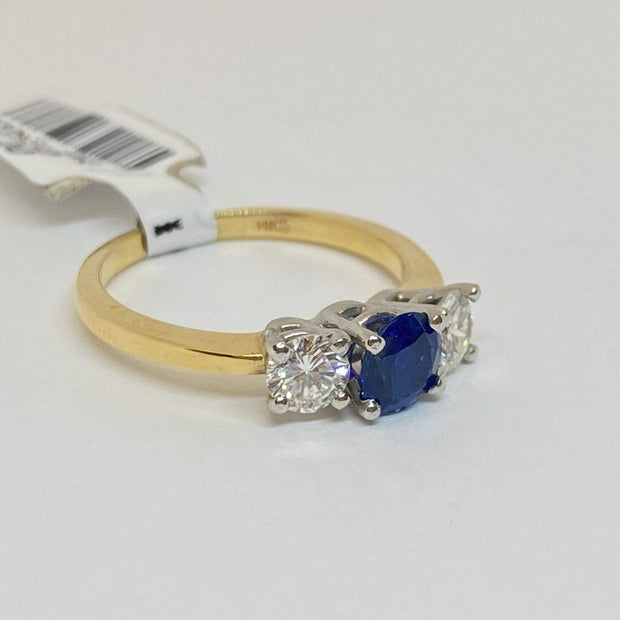 Mark Areias Jewelers Jewellery & Watches Round Ceylon Blue Sapphire & Diamond Three Stone Ring 14KY .80CT