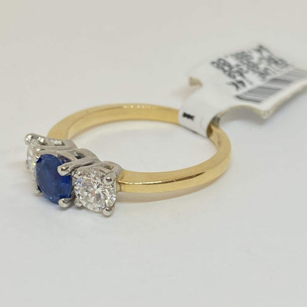 Mark Areias Jewelers Jewellery & Watches Round Ceylon Blue Sapphire & Diamond Three Stone Ring 14KY .80CT