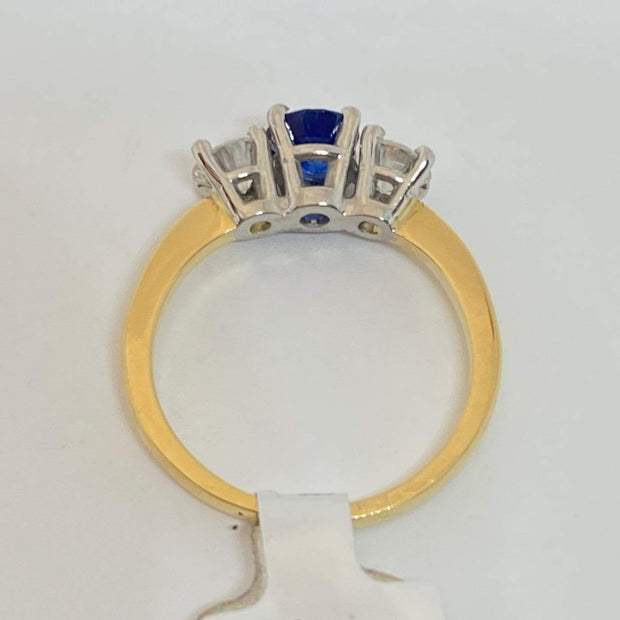 Mark Areias Jewelers Jewellery & Watches Round Ceylon Blue Sapphire & Diamond Three Stone Ring 14KY .80CT