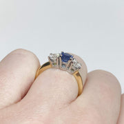 Mark Areias Jewelers Jewellery & Watches Round Ceylon Blue Sapphire & Diamond Three Stone Ring 14KY .80CT