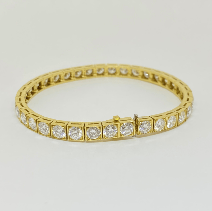 Mark Areias Jewelers Jewellery & Watches Round Diamond Tennis Bracelet Square Link 18K Yellow Gold 10.80 Carat F-G VS1
