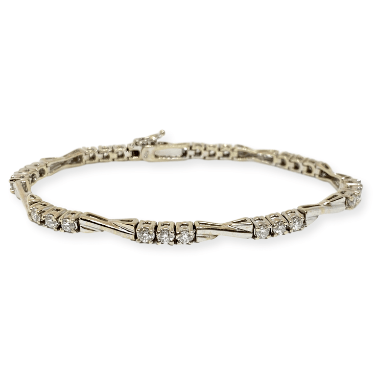 Mark Areias Jewelers Jewellery & Watches Round Diamond "X" Link Bracelet 14K White Gold 7" 1.90CTW