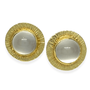 Mark Areias Jewelers Jewellery & Watches Round Disk Cabochon Moonstone Florentine Post Earrings 18KY