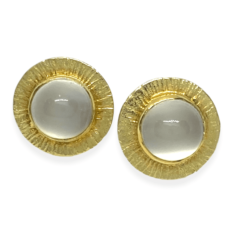 Mark Areias Jewelers Jewellery & Watches Round Disk Cabochon Moonstone Florentine Post Earrings 18KY