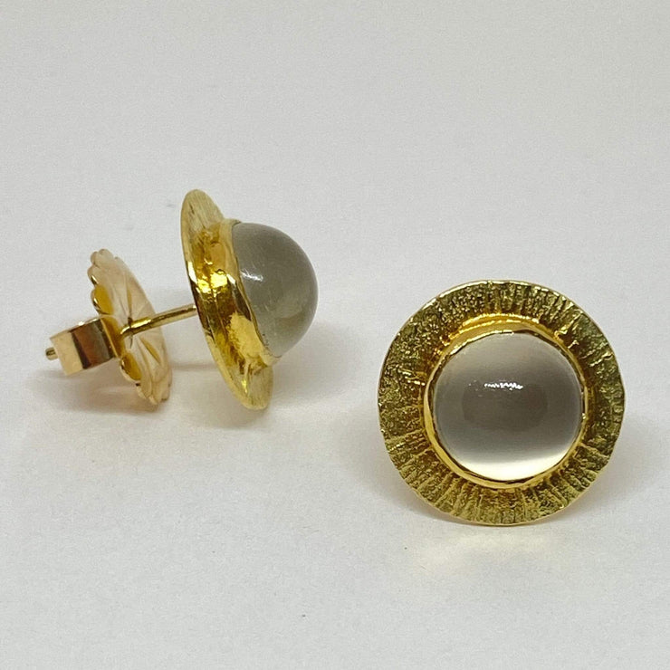 Mark Areias Jewelers Jewellery & Watches Round Disk Cabochon Moonstone Florentine Post Earrings 18KY