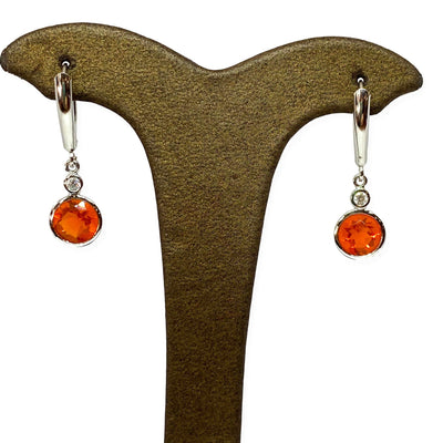Mark Areias Jewelers Jewellery & Watches Round Vibrant Orange Fire Opal Dangle Bezel Earrings 14KW 1.72ctw