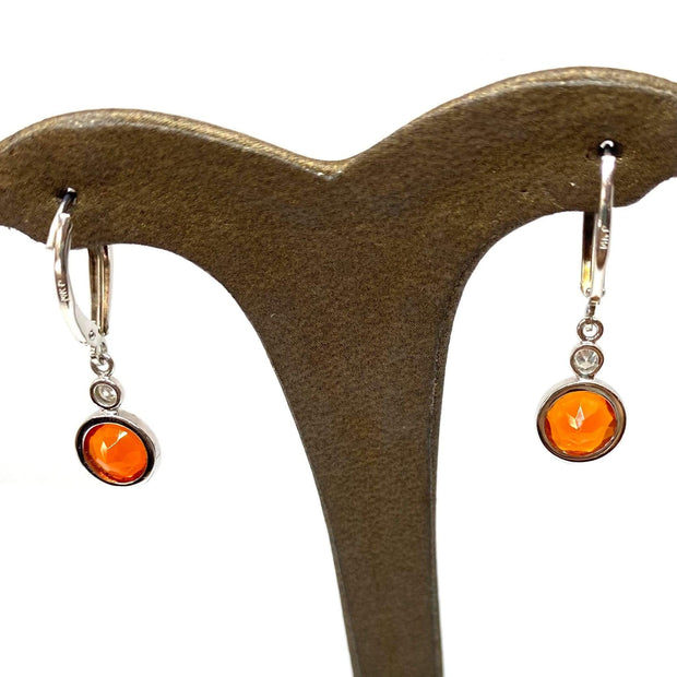 Mark Areias Jewelers Jewellery & Watches Round Vibrant Orange Fire Opal Dangle Bezel Earrings 14KW 1.72ctw