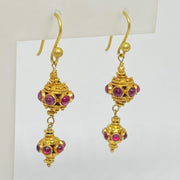 Mark Areias Jewelers Jewellery & Watches Ruby Cabochon Bali Style Dangle Earrings Shepards Hook 18K Yellow Gold