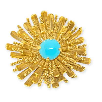 Mark Areias Jewelers Jewellery & Watches Sea Urchin Turquoise Cabochon Brooch 18K Yellow Gold 26 grams
