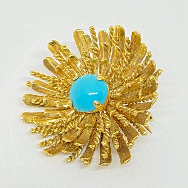 Mark Areias Jewelers Jewellery & Watches Sea Urchin Turquoise Cabochon Brooch 18K Yellow Gold 26 grams
