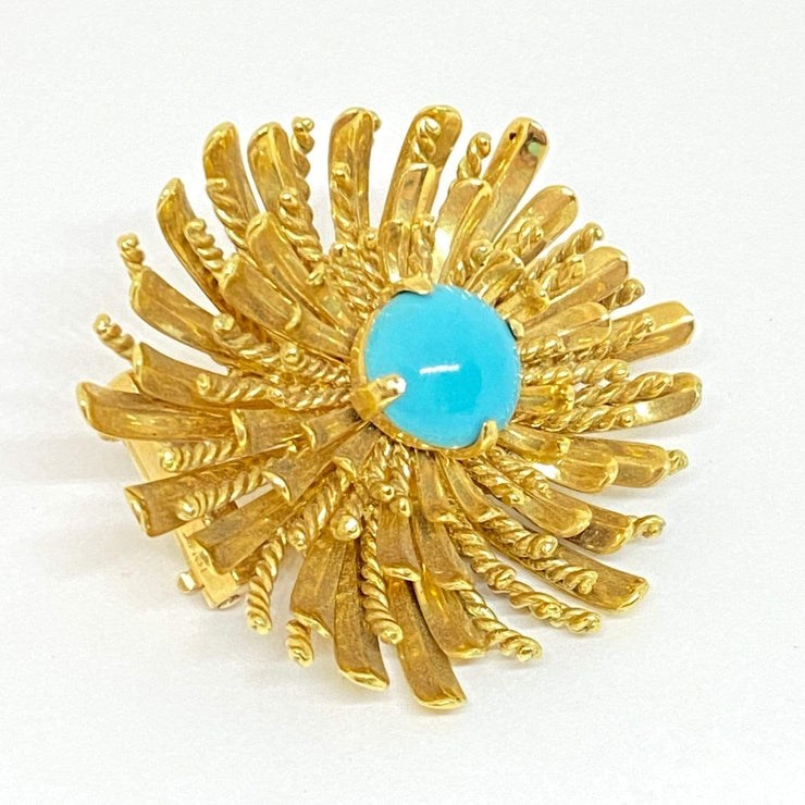 Mark Areias Jewelers Jewellery & Watches Sea Urchin Turquoise Cabochon Brooch 18K Yellow Gold 26 grams