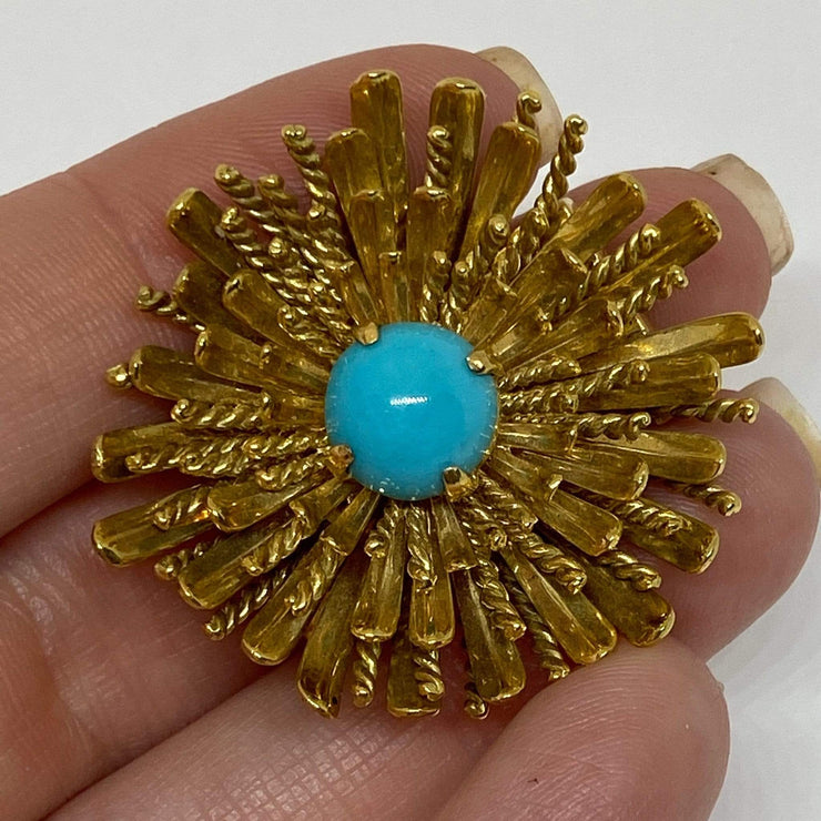 Mark Areias Jewelers Jewellery & Watches Sea Urchin Turquoise Cabochon Brooch 18K Yellow Gold 26 grams