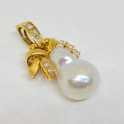 Mark Areias Jewelers Jewellery & Watches Silver Baroque Pearl & Diamond Bell Ribbon Pendant Enhancer 18K Yellow Gold