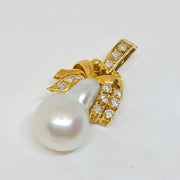 Mark Areias Jewelers Jewellery & Watches Silver Baroque Pearl & Diamond Bell Ribbon Pendant Enhancer 18K Yellow Gold