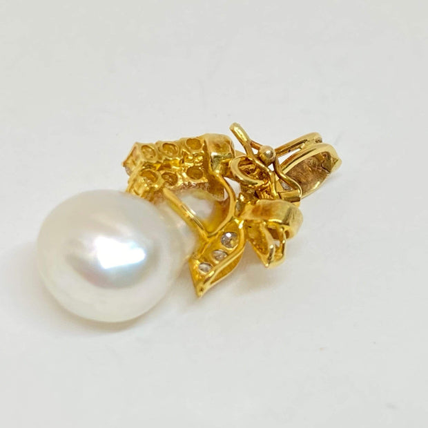 Mark Areias Jewelers Jewellery & Watches Silver Baroque Pearl & Diamond Bell Ribbon Pendant Enhancer 18K Yellow Gold