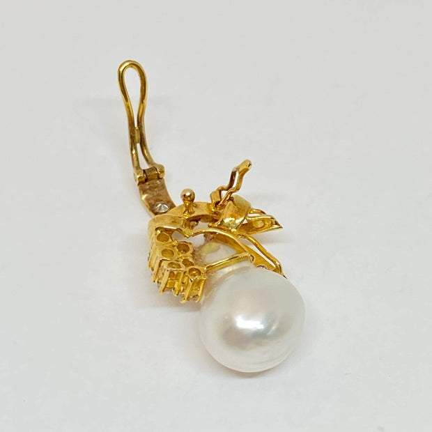 Mark Areias Jewelers Jewellery & Watches Silver Baroque Pearl & Diamond Bell Ribbon Pendant Enhancer 18K Yellow Gold