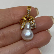 Mark Areias Jewelers Jewellery & Watches Silver Baroque Pearl & Diamond Bell Ribbon Pendant Enhancer 18K Yellow Gold