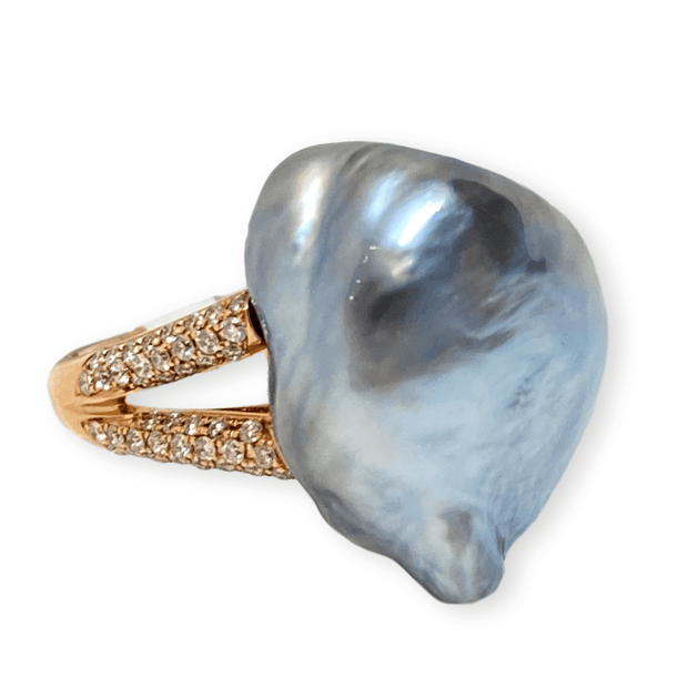 Mark Areias Jewelers Jewellery & Watches Silver Grey Baroque Keshi Tahitian Pearl 14K Rose Gold Ring .47ctw