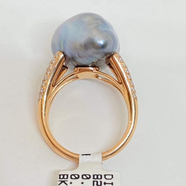 Mark Areias Jewelers Jewellery & Watches Silver Grey Baroque Keshi Tahitian Pearl 14K Rose Gold Ring .47ctw