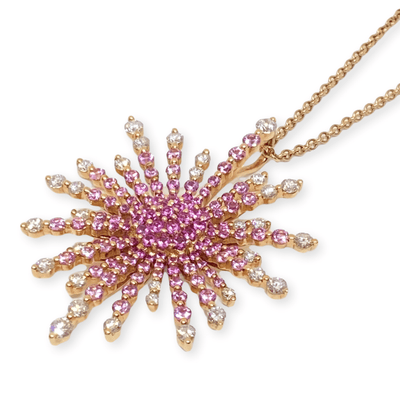 Mark Areias Jewelers Jewellery & Watches Sun Ray Spray Burst Pink Sapphire & Diamond Pendant Necklace 18K Rose Gold