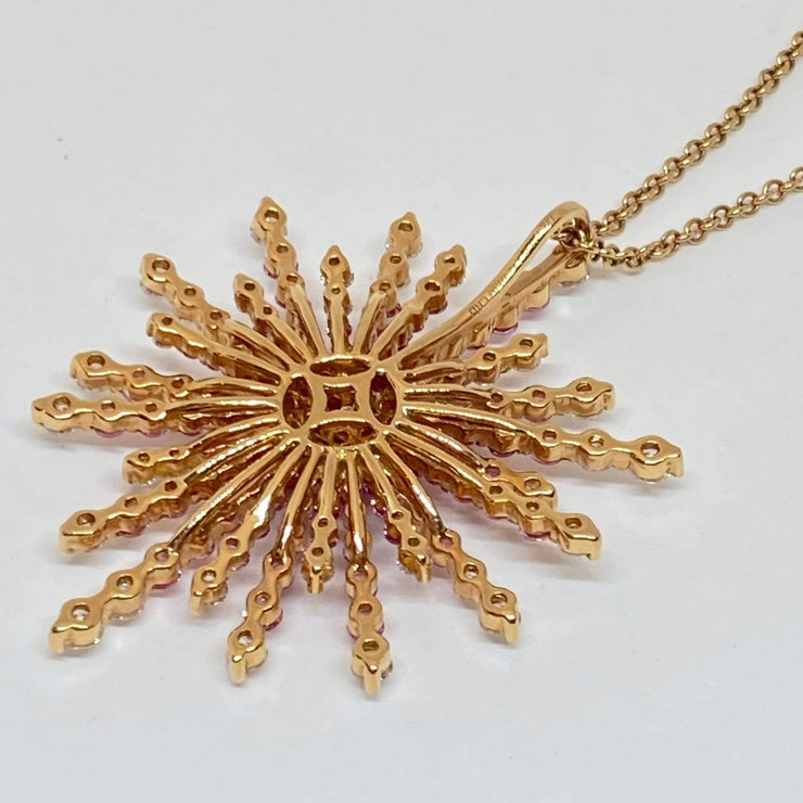 Mark Areias Jewelers Jewellery & Watches Sun Ray Spray Burst Pink Sapphire & Diamond Pendant Necklace 18K Rose Gold