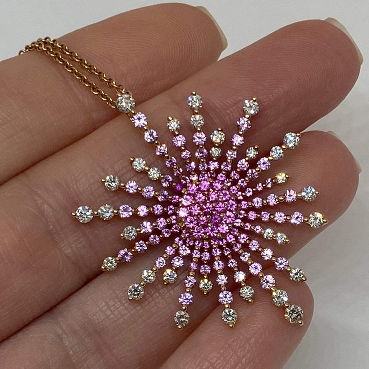 Mark Areias Jewelers Jewellery & Watches Sun Ray Spray Burst Pink Sapphire & Diamond Pendant Necklace 18K Rose Gold