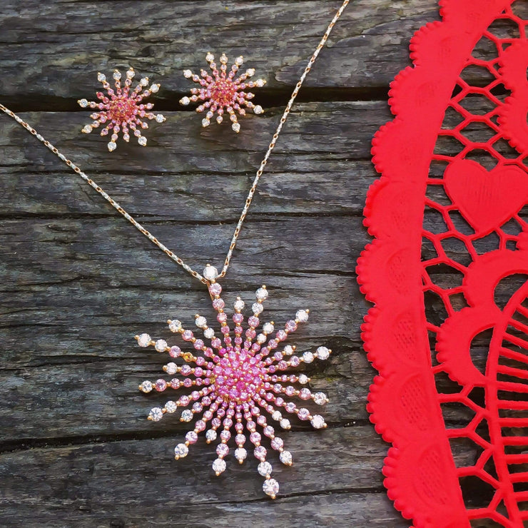 Mark Areias Jewelers Jewellery & Watches Sun Ray Spray Burst Pink Sapphire & Diamond Pendant Necklace 18K Rose Gold