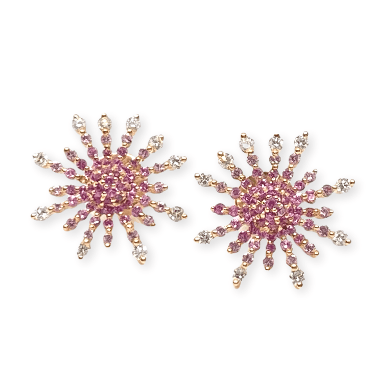 Mark Areias Jewelers Jewellery & Watches Sun Ray Spray Burst Pink Sapphire & Diamond Post Earrings 18K Rose Gold
