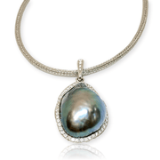 Mark Areias Jewelers Jewellery & Watches Tahitian Baroque Pearl & Diamond Freeform Pendant Enhancer 14K White Gold