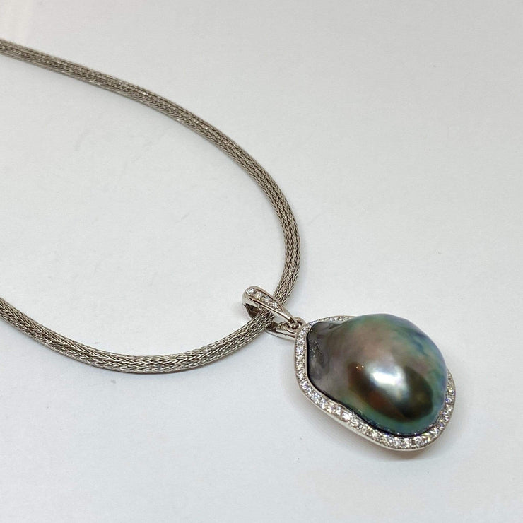 Mark Areias Jewelers Jewellery & Watches Tahitian Baroque Pearl & Diamond Freeform Pendant Enhancer 14K White Gold