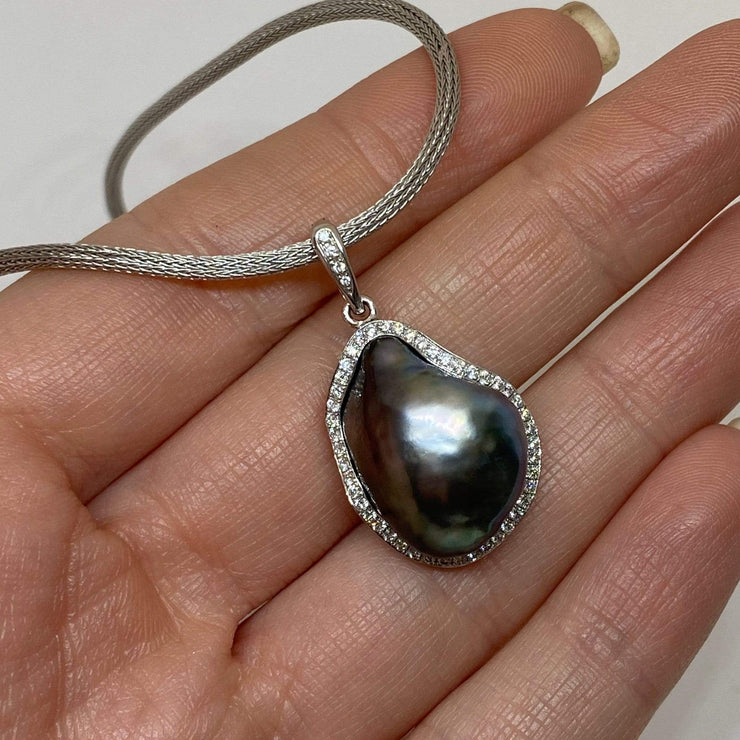 Mark Areias Jewelers Jewellery & Watches Tahitian Baroque Pearl & Diamond Freeform Pendant Enhancer 14K White Gold