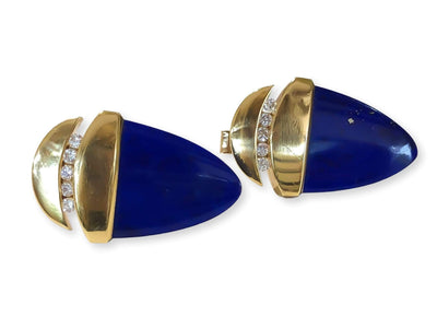 Mark Areias Jewelers Jewellery & Watches Triangular Natural Blue Lapis & Diamond Cufflinks 18K Yellow Gold