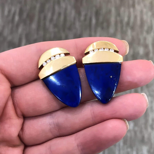 Mark Areias Jewelers Jewellery & Watches Triangular Natural Blue Lapis & Diamond Cufflinks 18K Yellow Gold