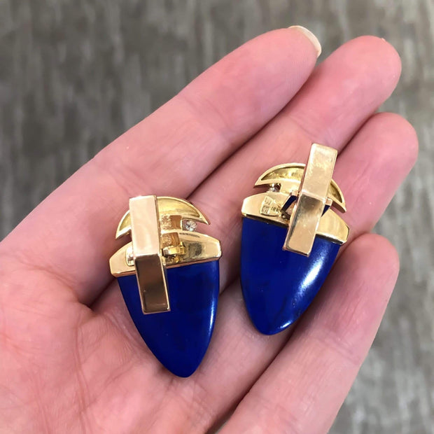 Mark Areias Jewelers Jewellery & Watches Triangular Natural Blue Lapis & Diamond Cufflinks 18K Yellow Gold