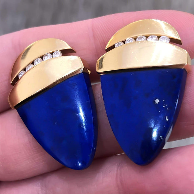Mark Areias Jewelers Jewellery & Watches Triangular Natural Blue Lapis & Diamond Cufflinks 18K Yellow Gold