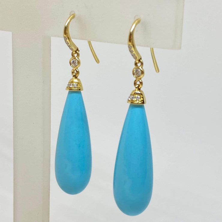 Mark Areias Jewelers Jewellery & Watches Turquoise & Diamond Dangle Drop Earrings 18K Yellow Gold 30 Carats
