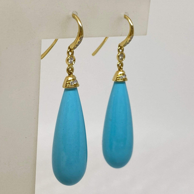 Mark Areias Jewelers Jewellery & Watches Turquoise & Diamond Dangle Drop Earrings 18K Yellow Gold 30 Carats