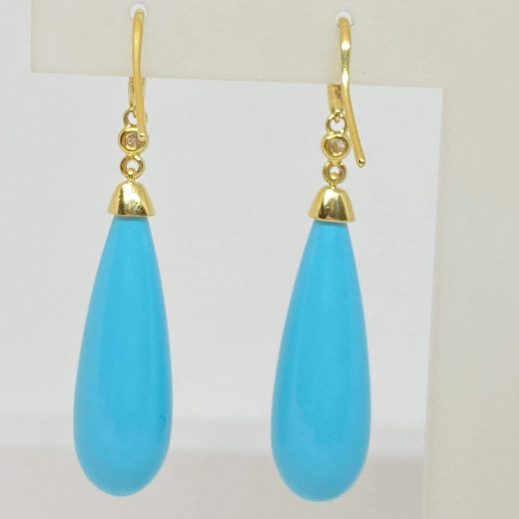 Mark Areias Jewelers Jewellery & Watches Turquoise & Diamond Dangle Drop Earrings 18K Yellow Gold 30 Carats