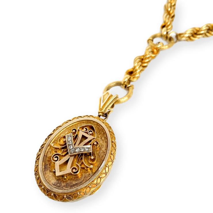 Mark Areias Jewelers Jewellery & Watches Victorian Chain and Locket Rose Cut Diamonds 18K Yellow Gold 59 grams