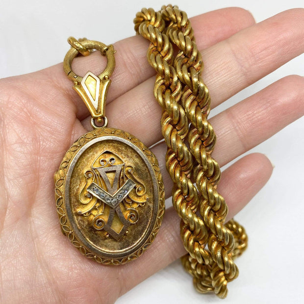 Mark Areias Jewelers Jewellery & Watches Victorian Chain and Locket Rose Cut Diamonds 18K Yellow Gold 59 grams