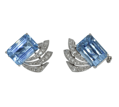 Mark Areias Jewelers Jewellery & Watches Vintage Aquamarine and Diamond Spray Post Earrings Platinum 12 Carat