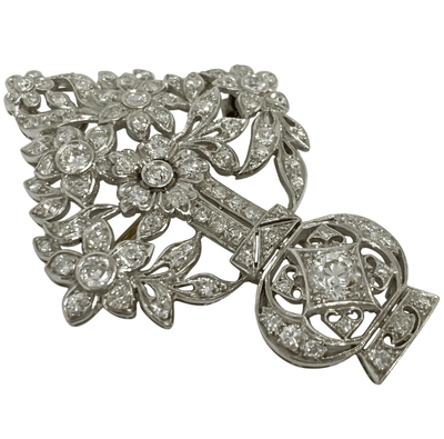 Mark Areias Jewelers Jewellery & Watches Vintage Art Deco Platinum Filigree Brooch Pendant Flowers in Vase 2.50 Carat