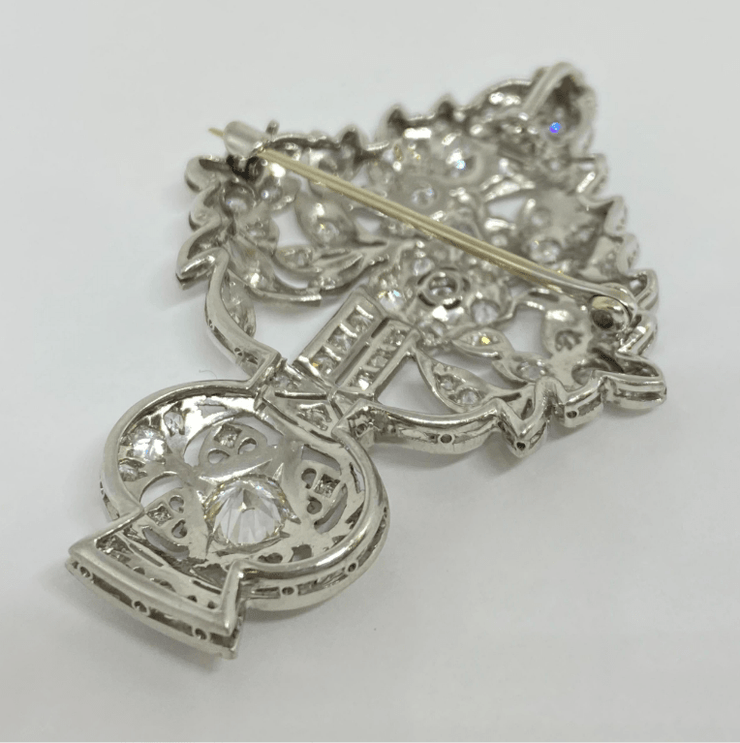 Mark Areias Jewelers Jewellery & Watches Vintage Art Deco Platinum Filigree Brooch Pendant Flowers in Vase 2.50 Carat